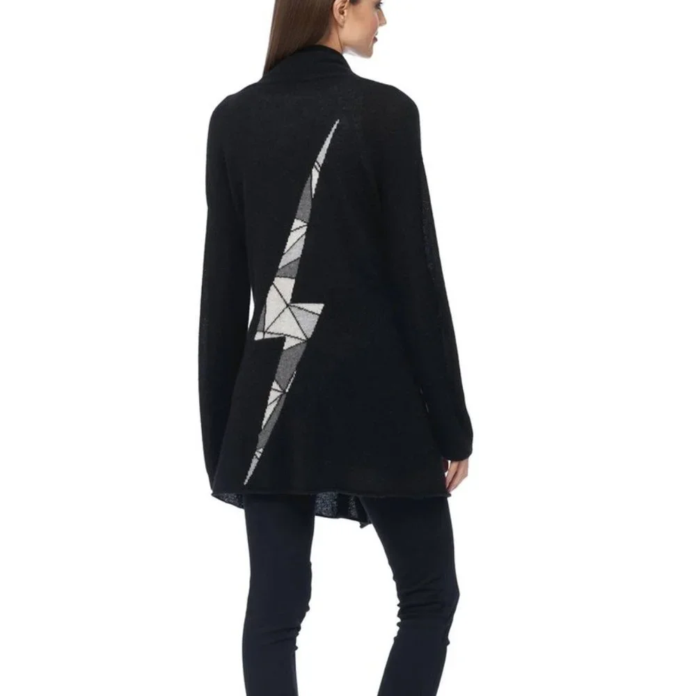 Black Lightening Bolt Cashmere Cardigan from 360 Cashmere - Picture 4 of 8
